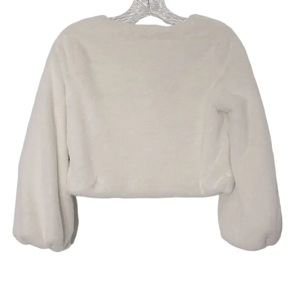 GB Social Big Girls Ivory Faux Fur Jacket Size M